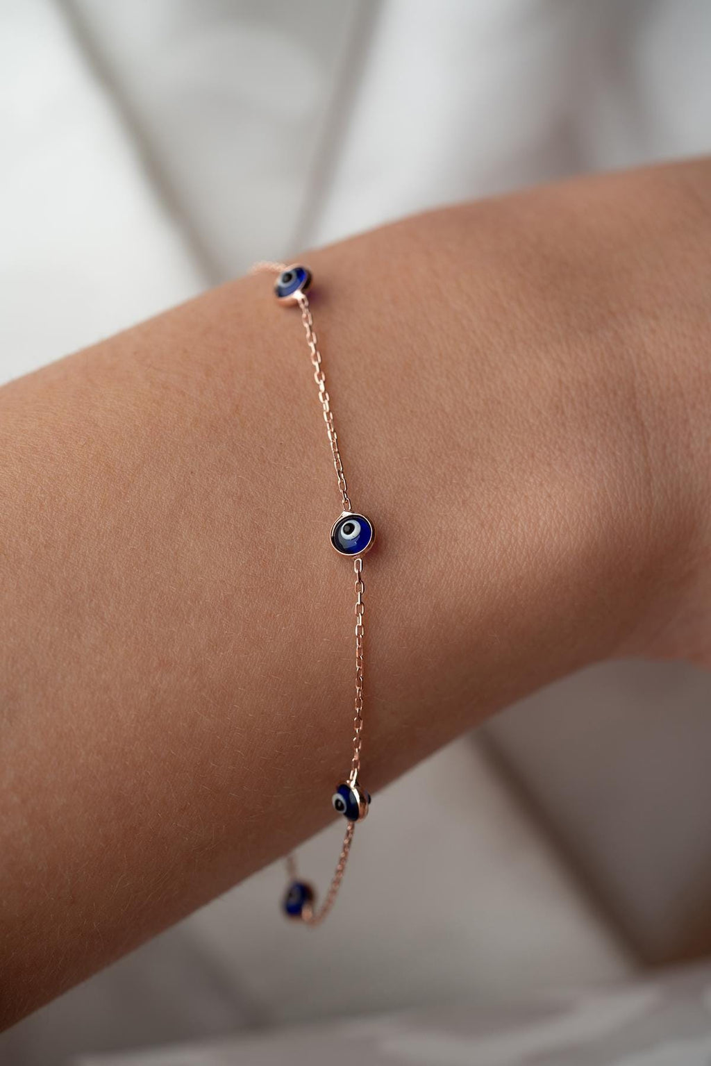 Rose Gold Evil Eye Bracelet | 925 Sterling Silver Navy Blue Jewelry
