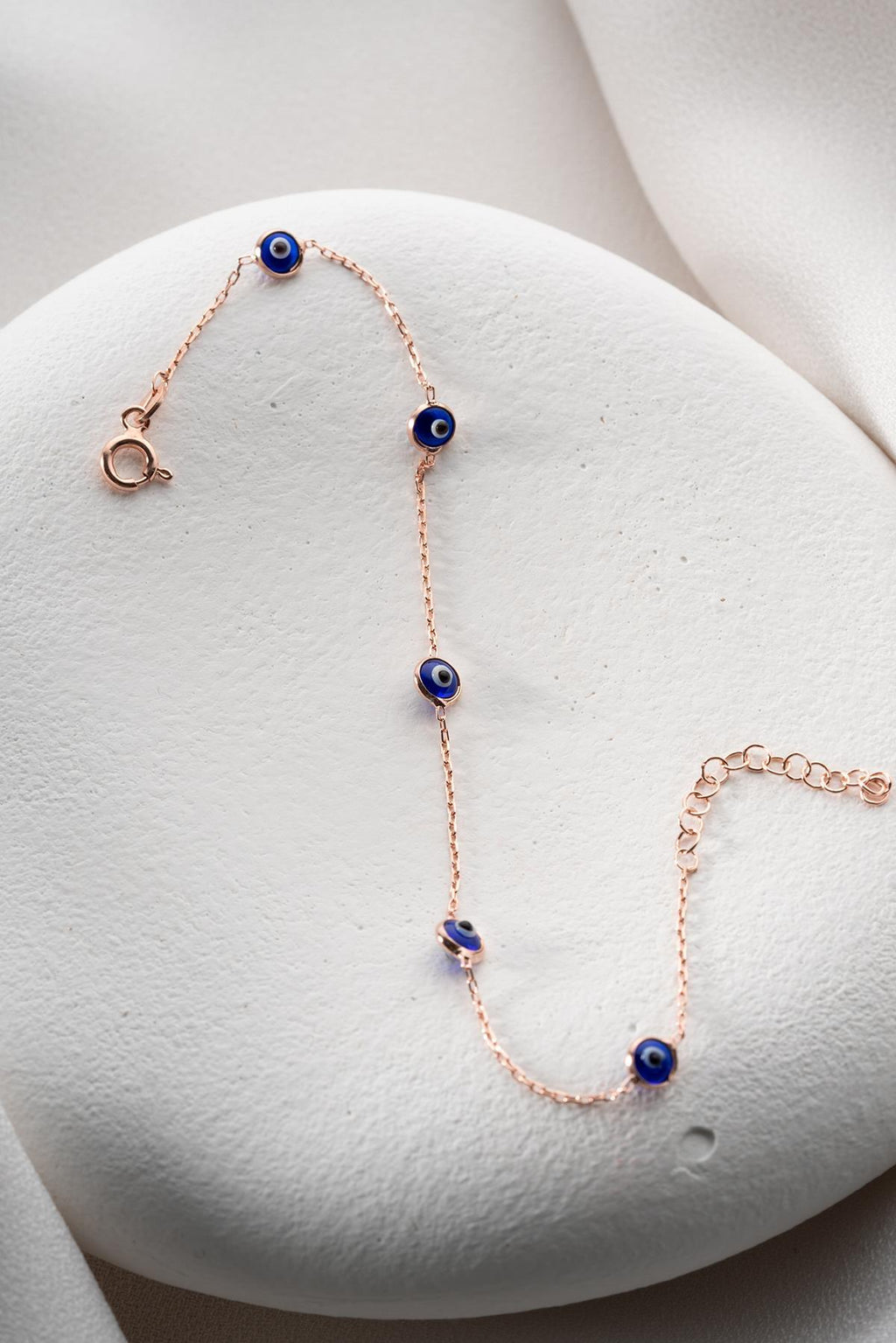 Rose Gold Evil Eye Bracelet | 925 Sterling Silver Navy Blue Jewelry