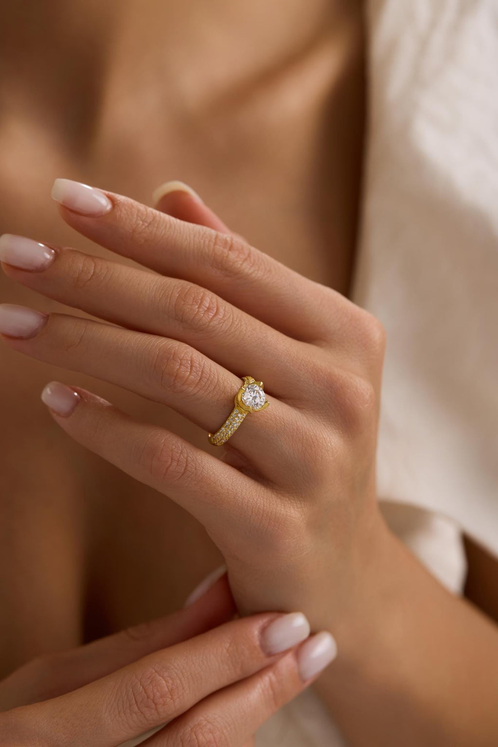 Adjustable Solitaire Ring | 925 Sterling Silver Gold Plated 6mm Zircon