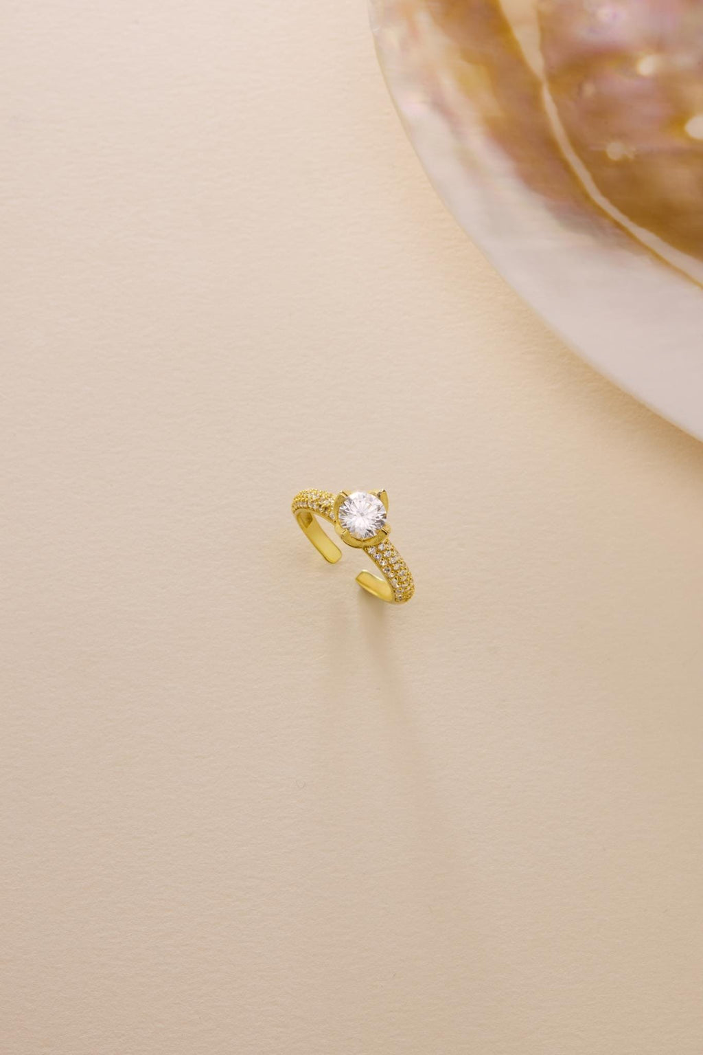 Adjustable Solitaire Ring | 925 Sterling Silver Gold Plated 6mm Zircon
