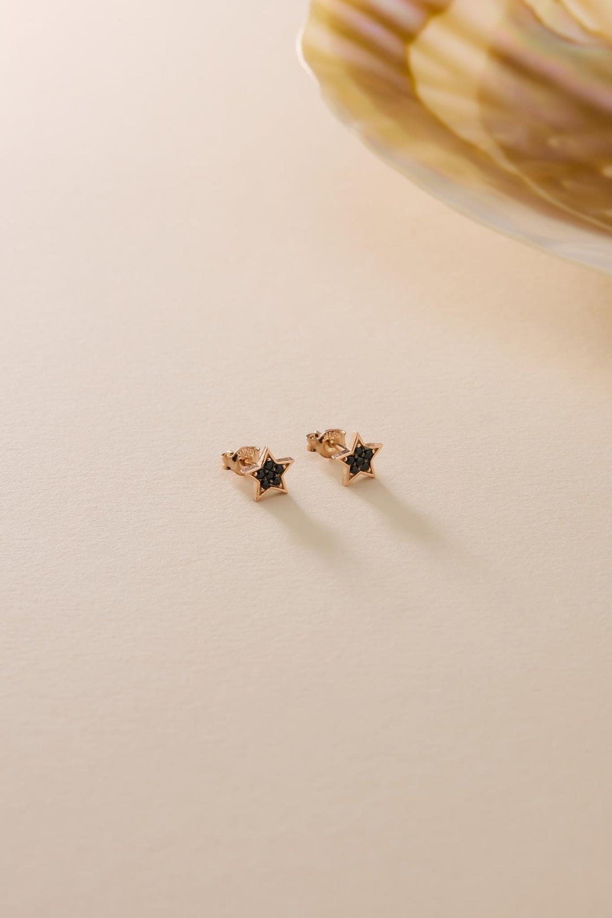 Minimal Star Stud Earrings | 925 Sterling Silver Rose Gold Black Zircon