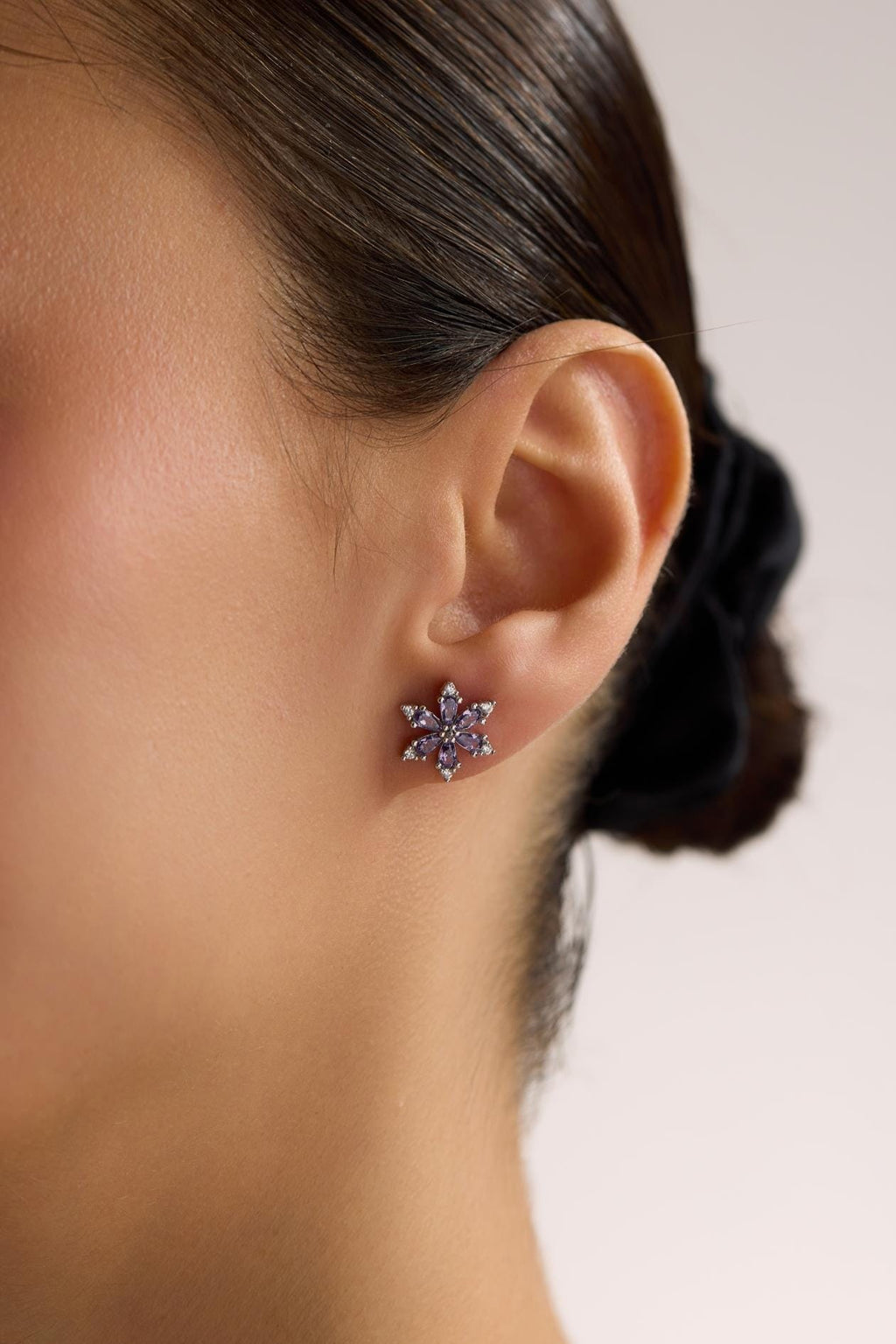 Purple Flower Stud Earrings | 925 Sterling Silver Rhodium Zircon