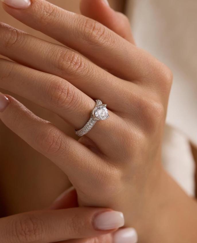 Adjustable Solitaire Ring | 925 Sterling Silver 6mm Zircon Promise Ring