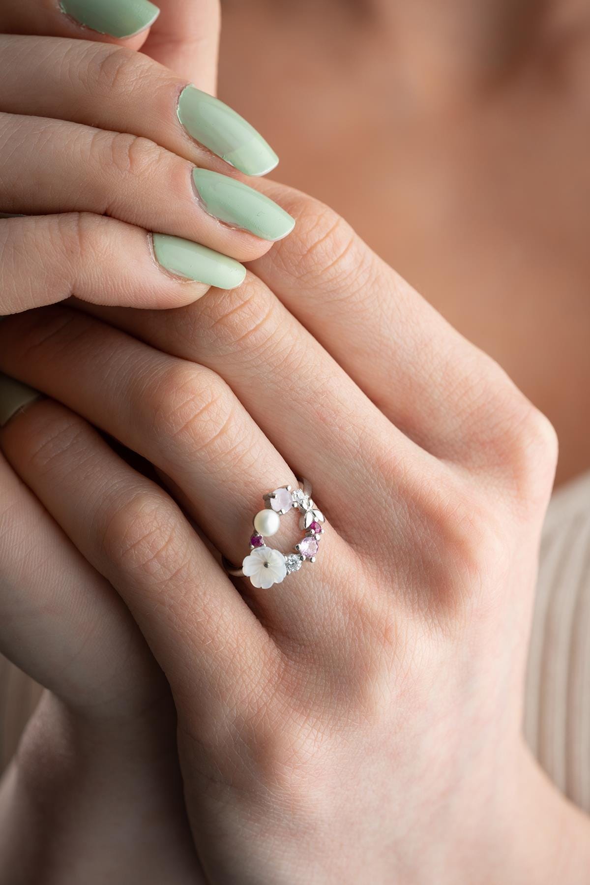 Adjustable Magnolia Flower Ring | 925 Sterling Silver Floral Ring