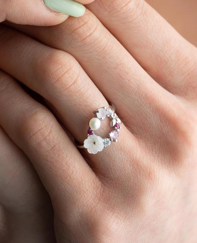 Adjustable Magnolia Flower Ring | 925 Sterling Silver Floral Ring