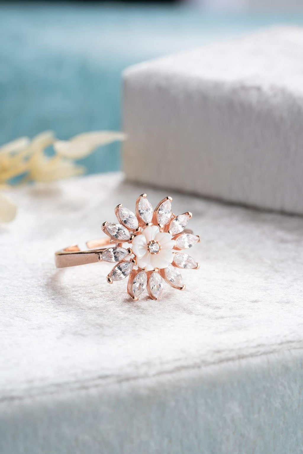 Adjustable Magnolia Flower Ring | Marquise Zircon Floral Ring
