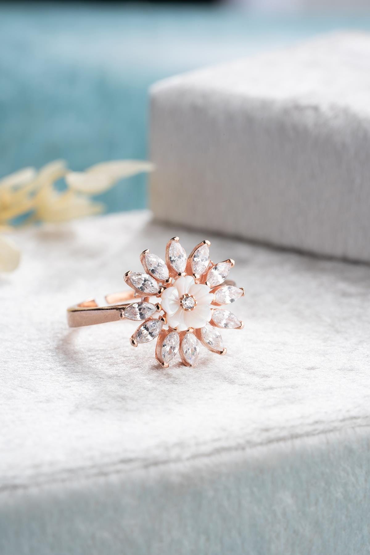 Adjustable Magnolia Flower Ring | Marquise Zircon Floral Ring