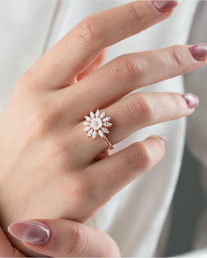 Adjustable Magnolia Flower Ring | Marquise Zircon Floral Ring