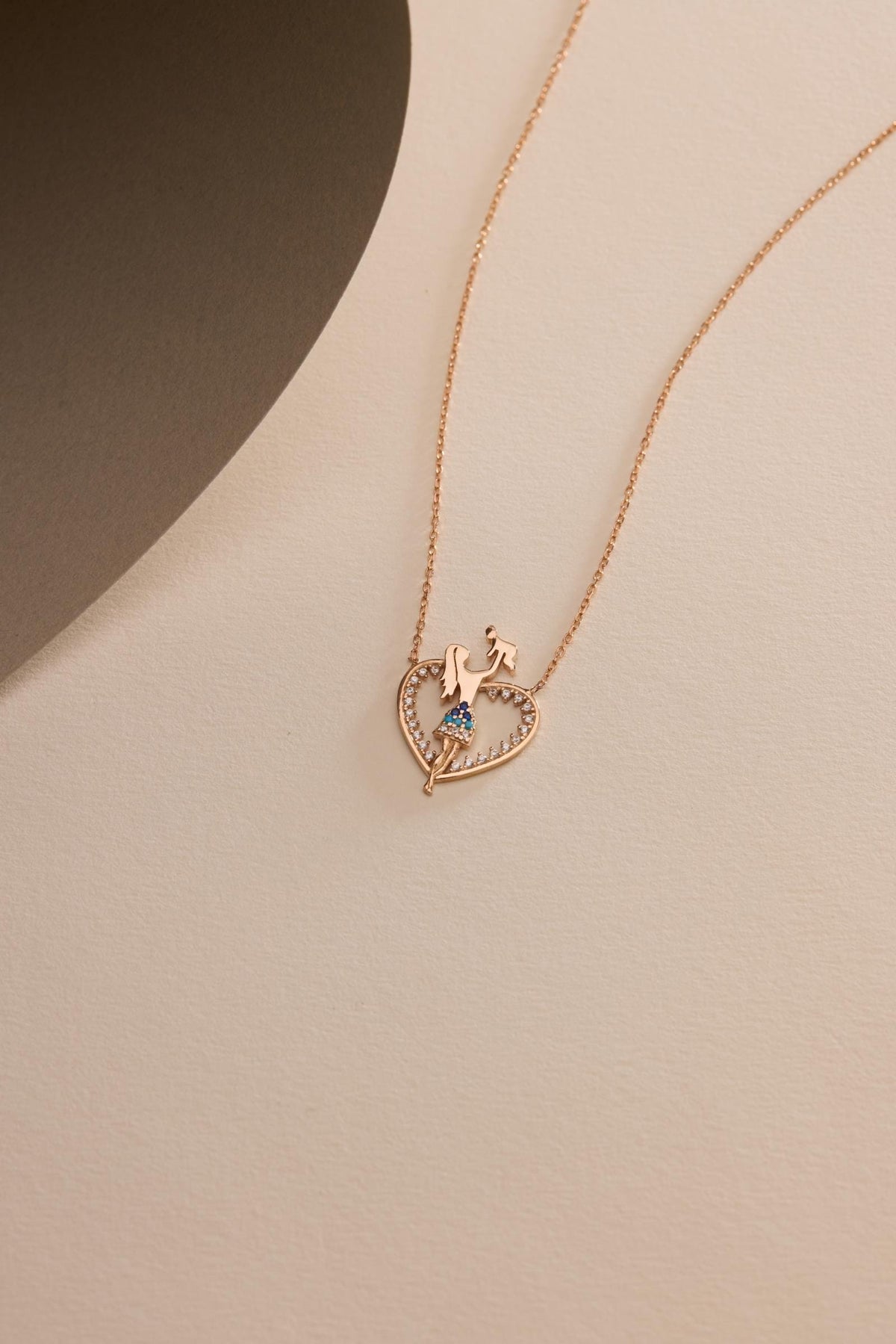 Rose Gold Mother Baby Necklace | 925 Sterling Silver Heart Pendant Gift for Mom