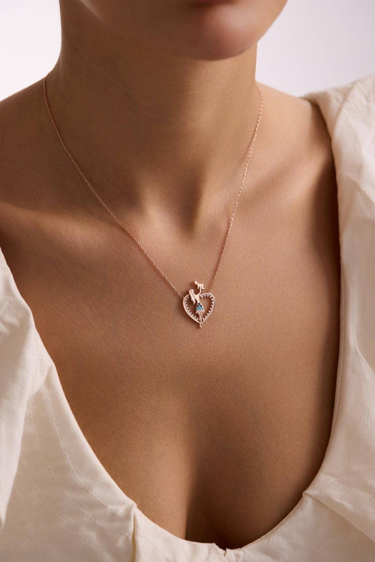Rose Gold Mother Baby Necklace | 925 Sterling Silver Heart Pendant Gift for Mom