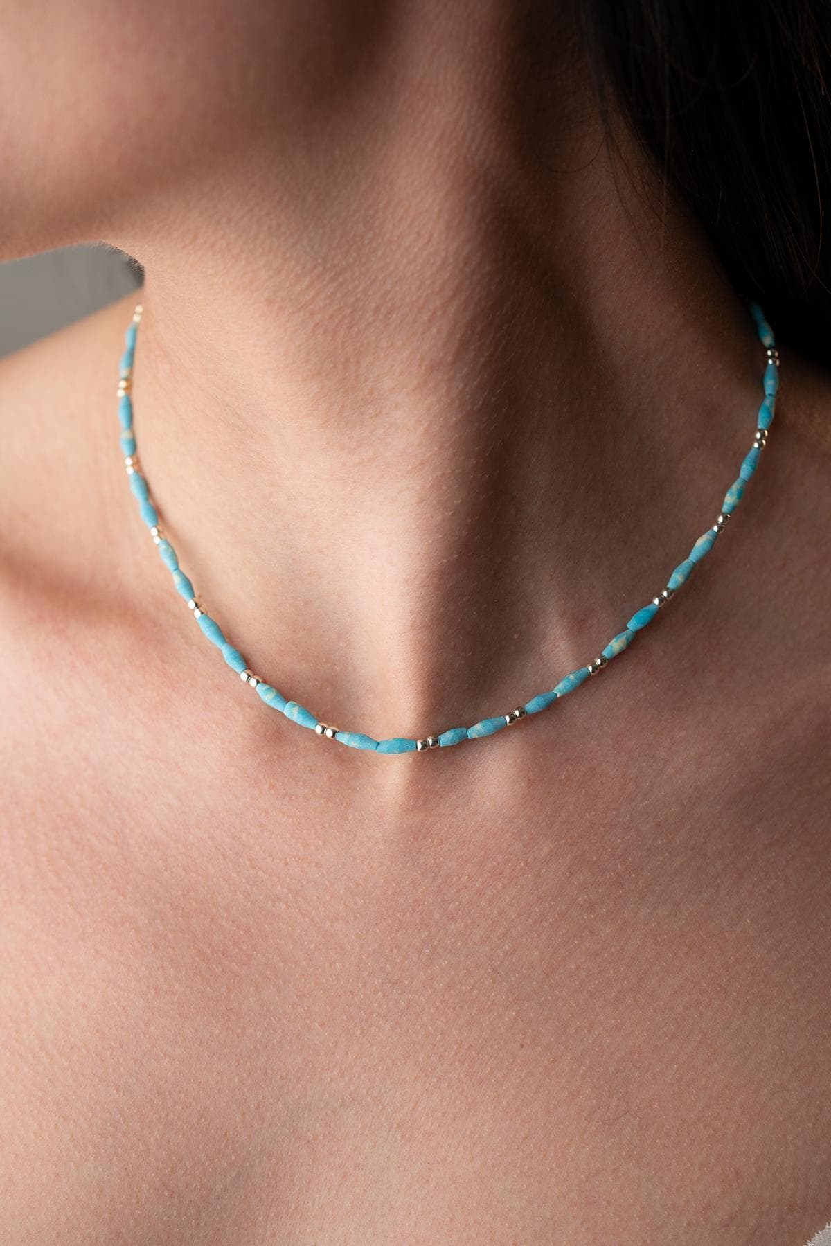 Gold Plated Turquoise Necklace | 925 Silver Dorika Beaded