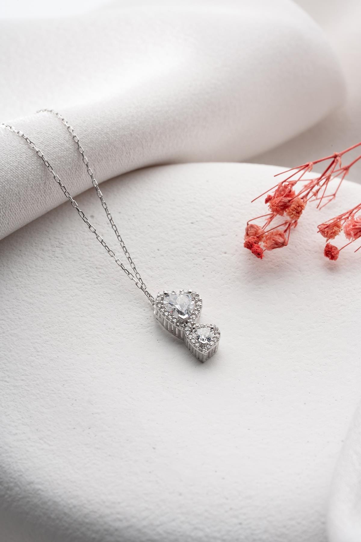 Double Heart Necklace 925 Sterling Silver | Zircon Romantic Gift for Her