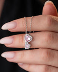 Pink Double Heart Necklace 925 Sterling Silver Romantic Gift for Her