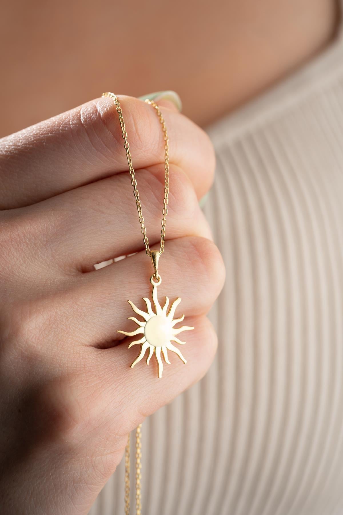 925 Sterling Silver 14K Gold Plated Sun Necklace | Minimal Celestial Pendant