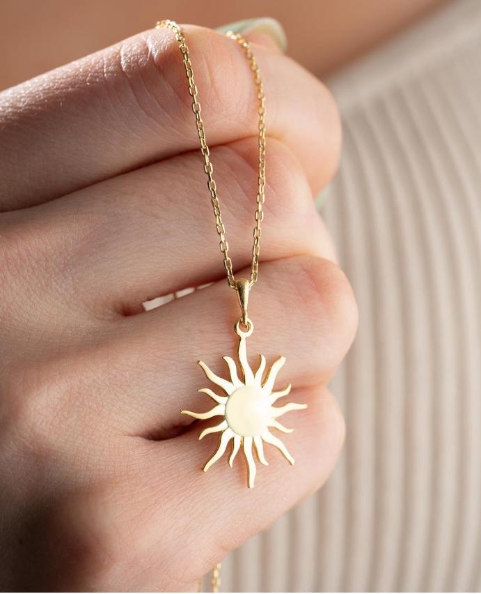 925 Sterling Silver 14K Gold Plated Sun Necklace | Minimal Celestial Pendant
