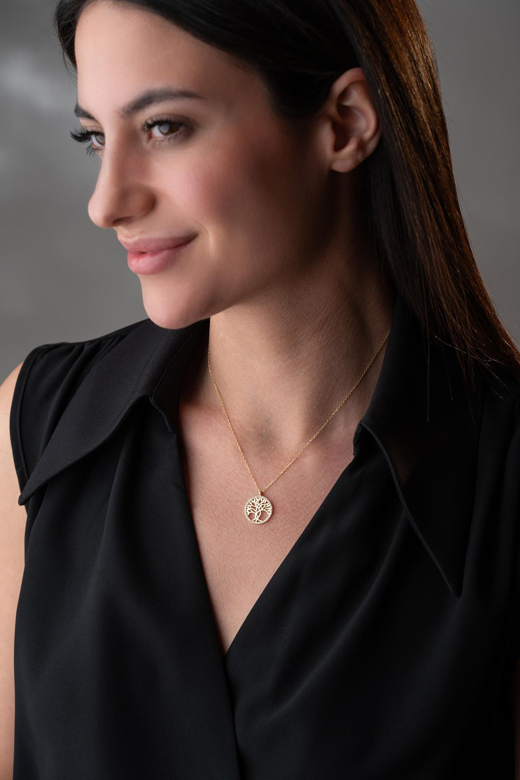 925 Sterling Silver 14K Gold Plated Tree of Life Necklace