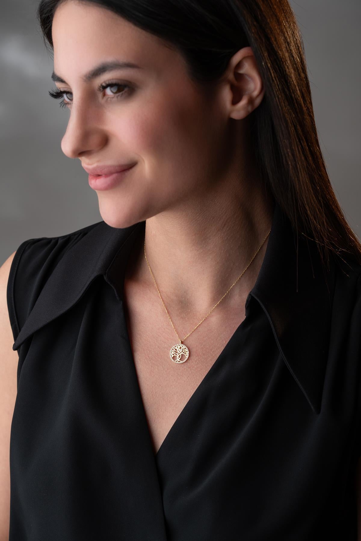 925 Sterling Silver 14K Gold Plated Tree of Life Necklace