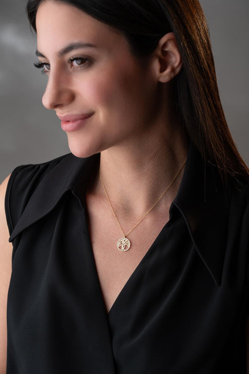 925 Sterling Silver 14K Gold Plated Tree of Life Necklace
