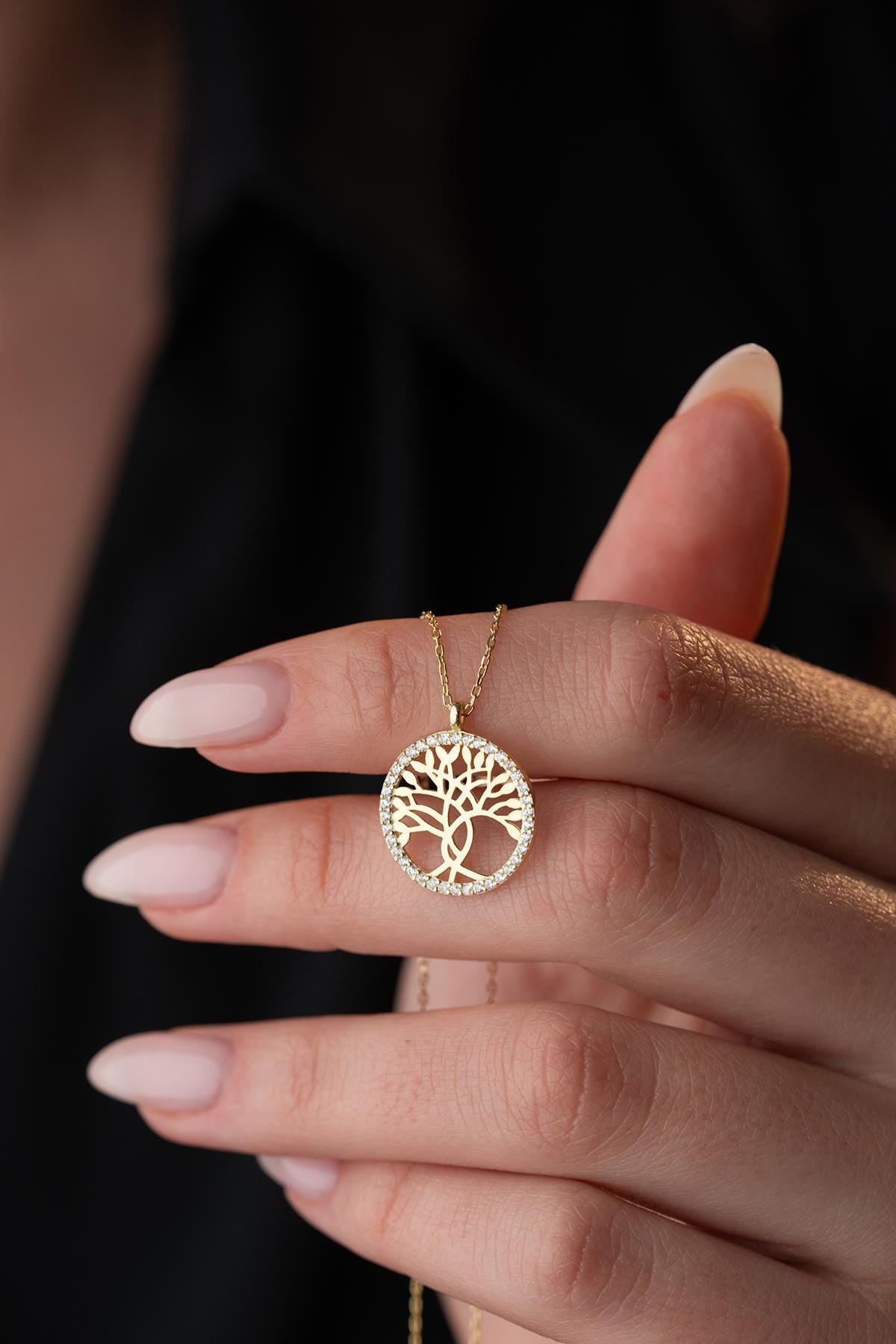 925 Sterling Silver 14K Gold Plated Tree of Life Necklace