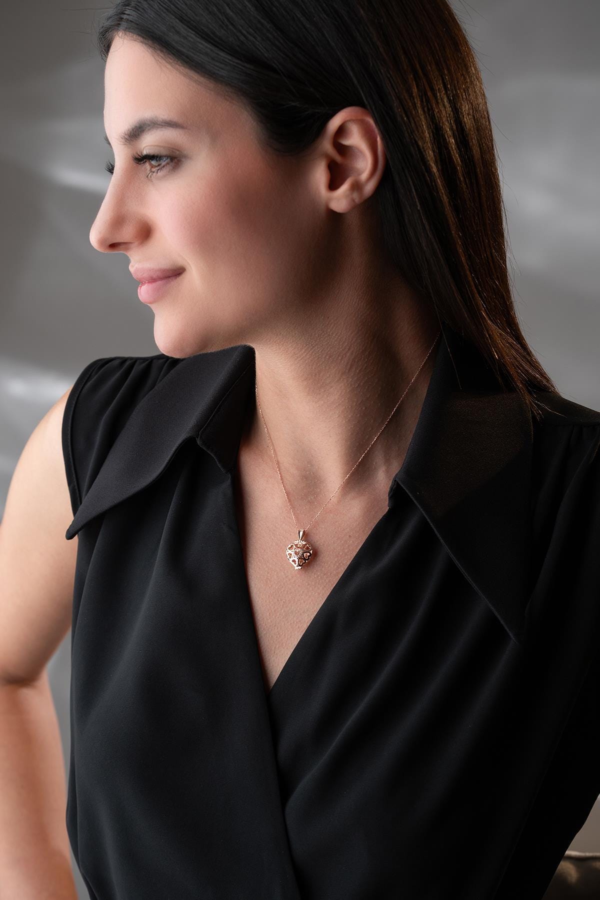 925 Sterling Silver Rose Gold Heart Locket Necklace Ring Detail