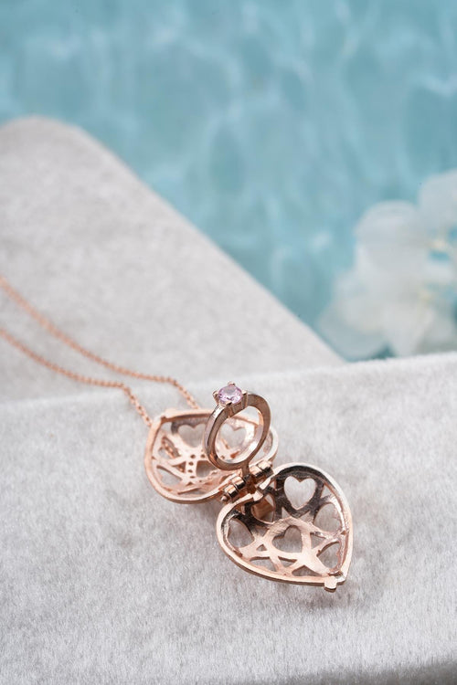 925 Sterling Silver Rose Gold Heart Locket Necklace Ring Detail