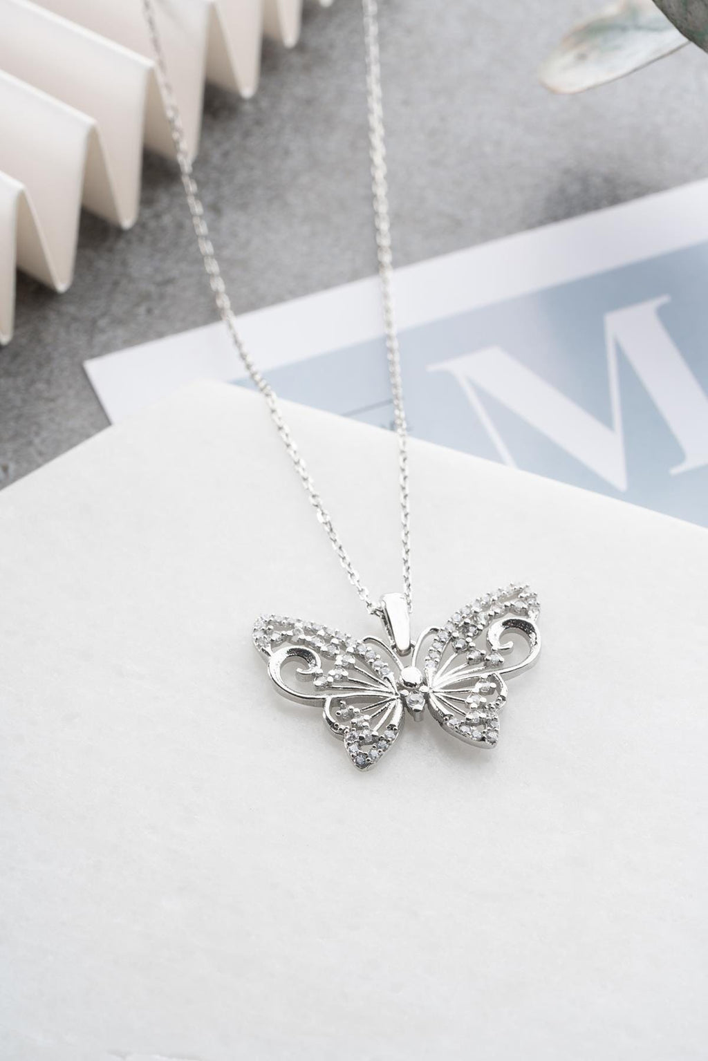 Butterfly Necklace 925 Sterling Silver | Rhodium Plated Zircon Pendant | Dainty Gift for Her