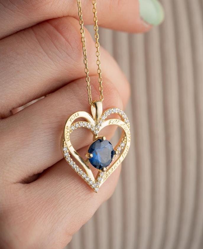 Blue Heart Necklace 925 Sterling Silver | 14K Gold Plated Double Heart Gift for Her