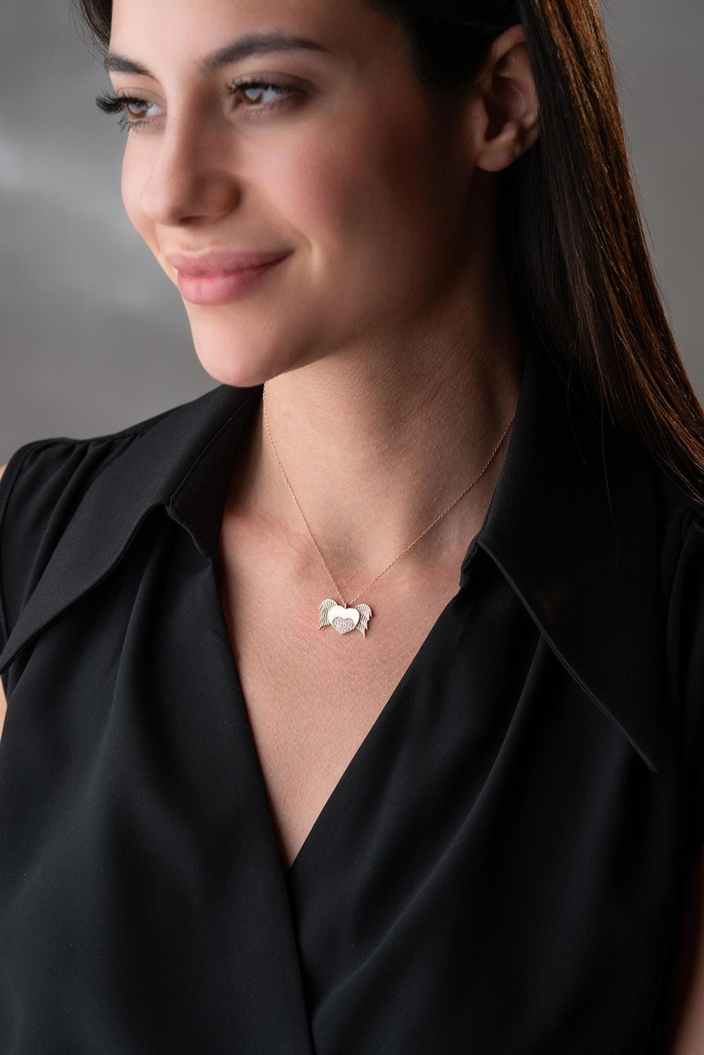 925 Sterling Silver Rose Gold Flying Heart Necklace | Zircon Romantic Gift for Her