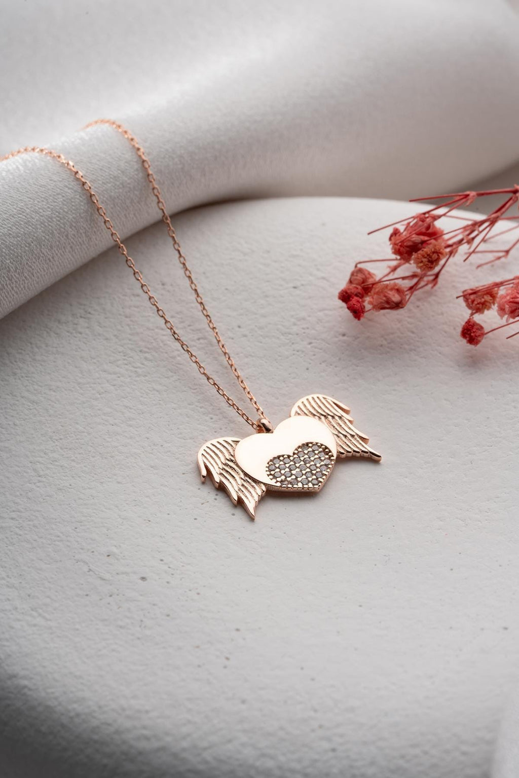 925 Sterling Silver Rose Gold Flying Heart Necklace | Zircon Romantic Gift for Her