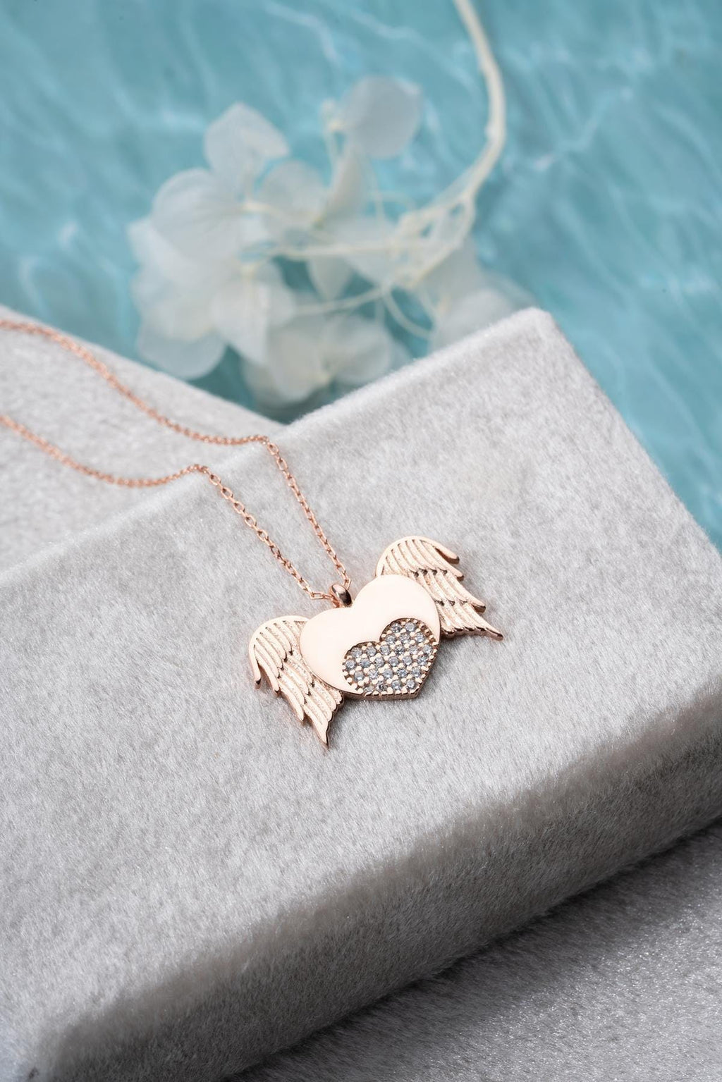 925 Sterling Silver Rose Gold Flying Heart Necklace | Zircon Romantic Gift for Her