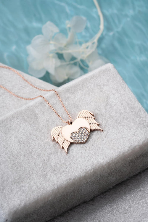 925 Sterling Silver Rose Gold Flying Heart Necklace | Zircon Romantic Gift for Her