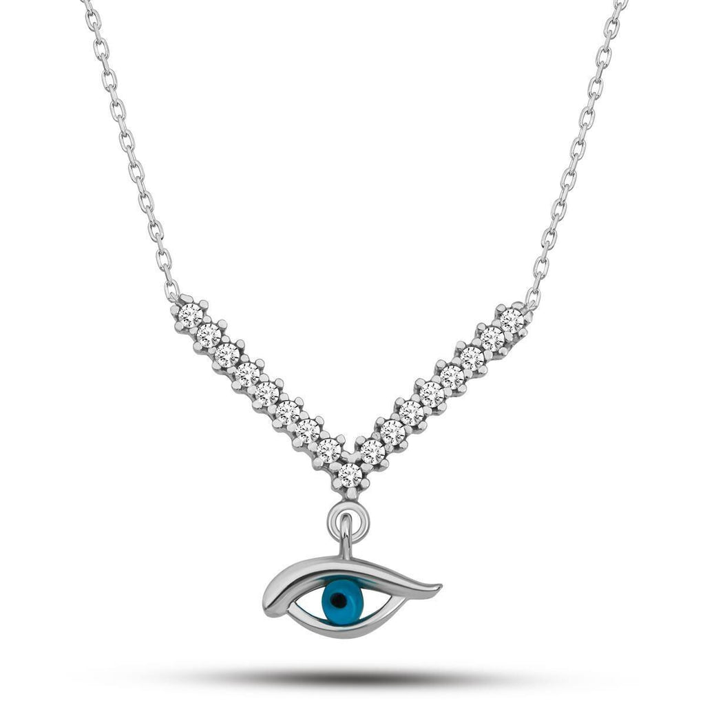 V Evil Eye Necklace | 925 Sterling Silver | Zircon Protection Pendant