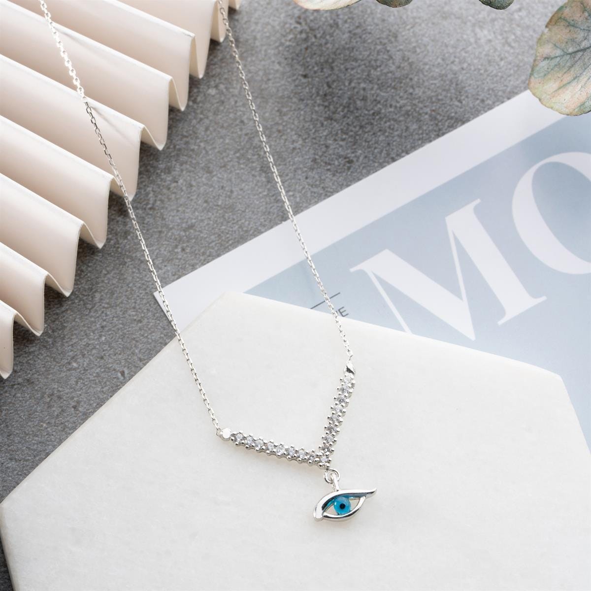 V Evil Eye Necklace | 925 Sterling Silver | Zircon Protection Pendant