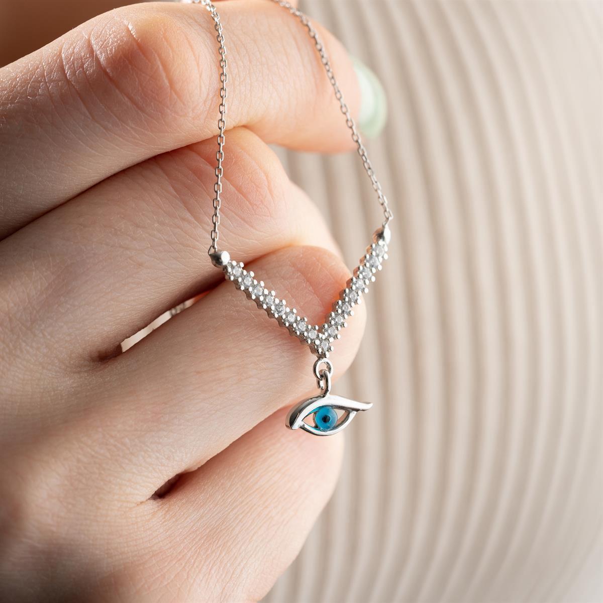 V Evil Eye Necklace | 925 Sterling Silver | Zircon Protection Pendant