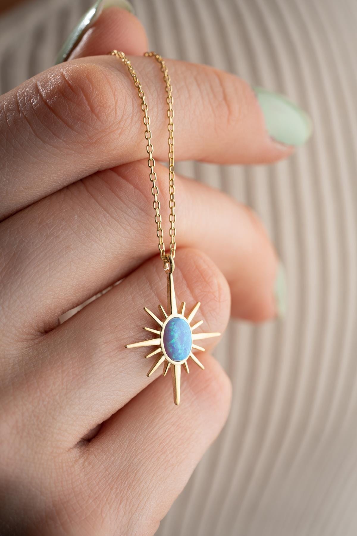 Opal North Star Necklace | 14K Gold Plated 925 Silver Star Pendant
