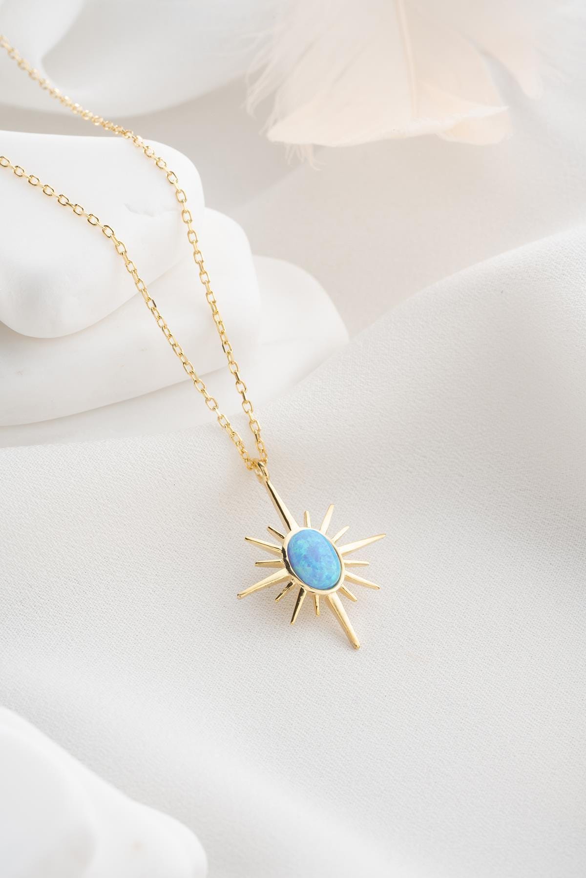 Opal North Star Necklace | 14K Gold Plated 925 Silver Star Pendant