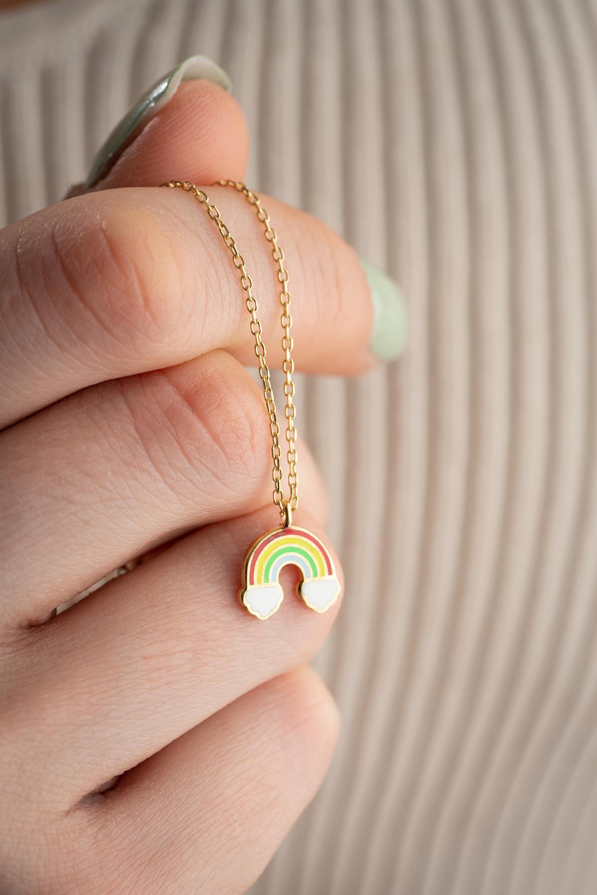Gold Rainbow Necklace | Enamel Minimal Pendant | Colorful Jewelry Gift for Her Mother Day