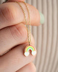 Gold Rainbow Necklace | Enamel Minimal Pendant | Colorful Jewelry Gift for Her Mother Day