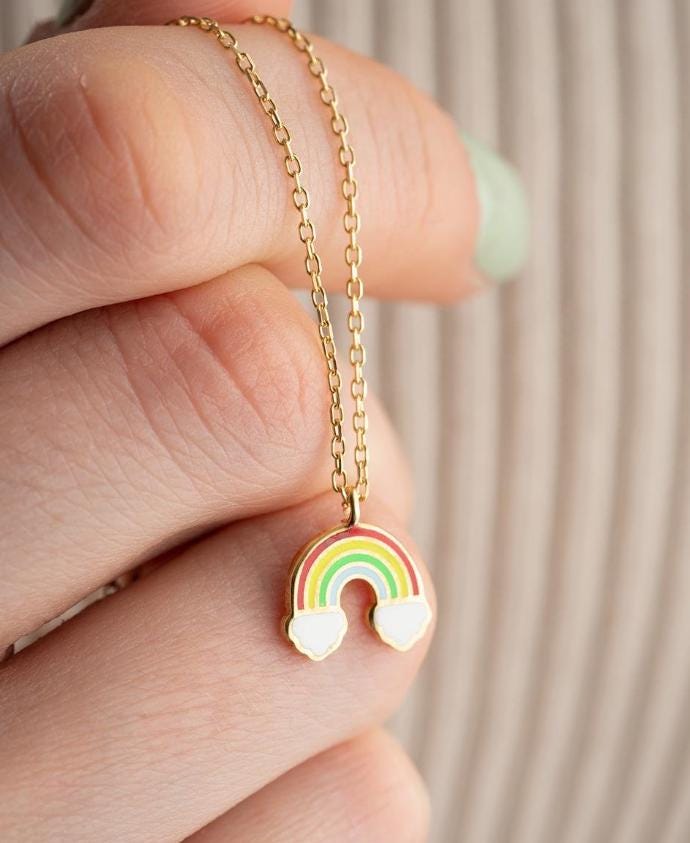 Gold Rainbow Necklace | Enamel Minimal Pendant | Colorful Jewelry Gift for Her Mother Day
