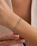 Double Chain Tennis Bracelet, Rhodium Plated Sterling Silver Zircon Bracelet for Women