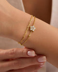 Double Chain Flower Bracelet, 14K Gold Plated Sterling Silver Zircon Bracelet