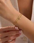 Double Chain Star Bracelet, Gold Plated Sterling Silver Zircon Layered Bracelet