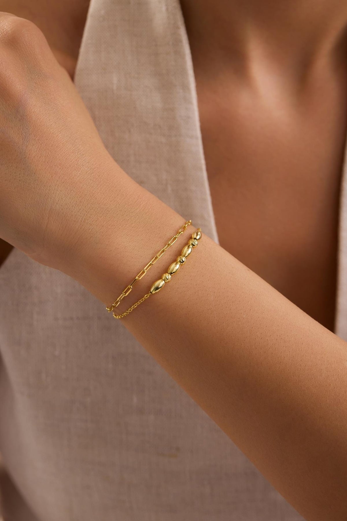 Double Chain Dorika Bracelet, 925 Sterling Silver, 14K Gold Plated, Layered Minimal Jewelry