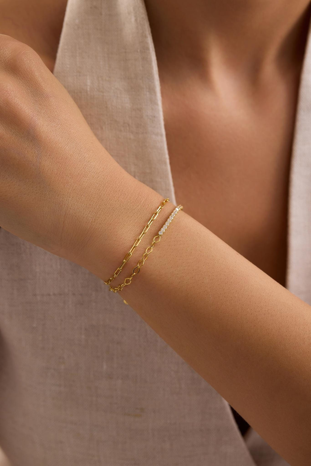 Double Chain Tennis Bracelet, 925 Sterling Silver, 14K Gold Plated, 2mm Zircon Bracelet