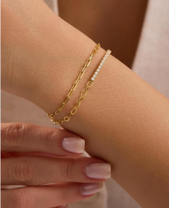 Double Chain Tennis Bracelet, 925 Sterling Silver, 14K Gold Plated, 2mm Zircon Bracelet