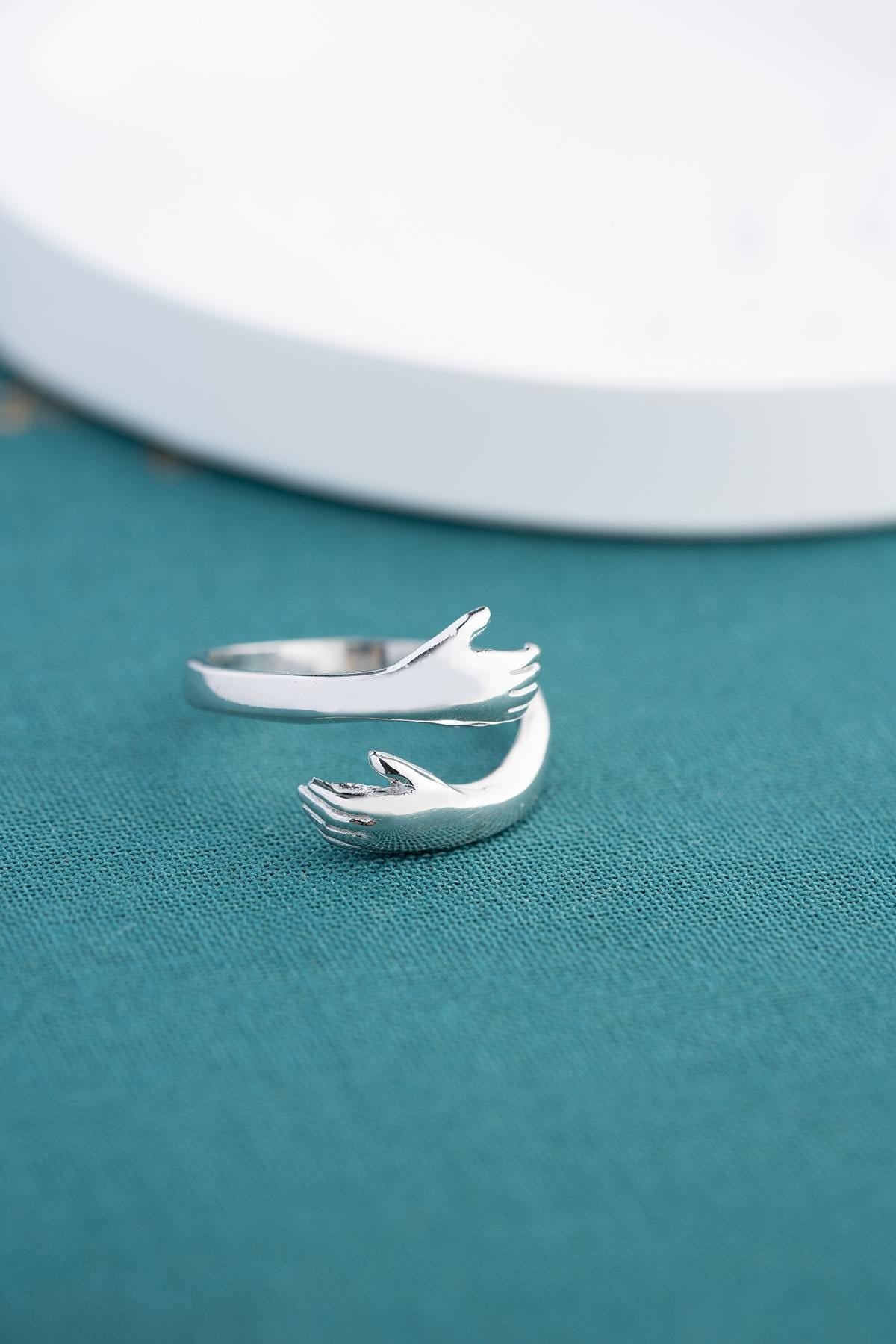 Adjustable Holding Hands Ring | 925 Sterling Silver Rhodium Plated