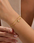 North Star Bracelet, 925 Sterling Silver, 14K Gold Plated, Double Chain Bracelet