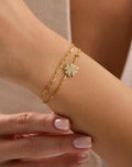 Four Leaf Clover Bracelet, 925 Sterling Silver, 14K Gold Plated, Double Chain Bracelet