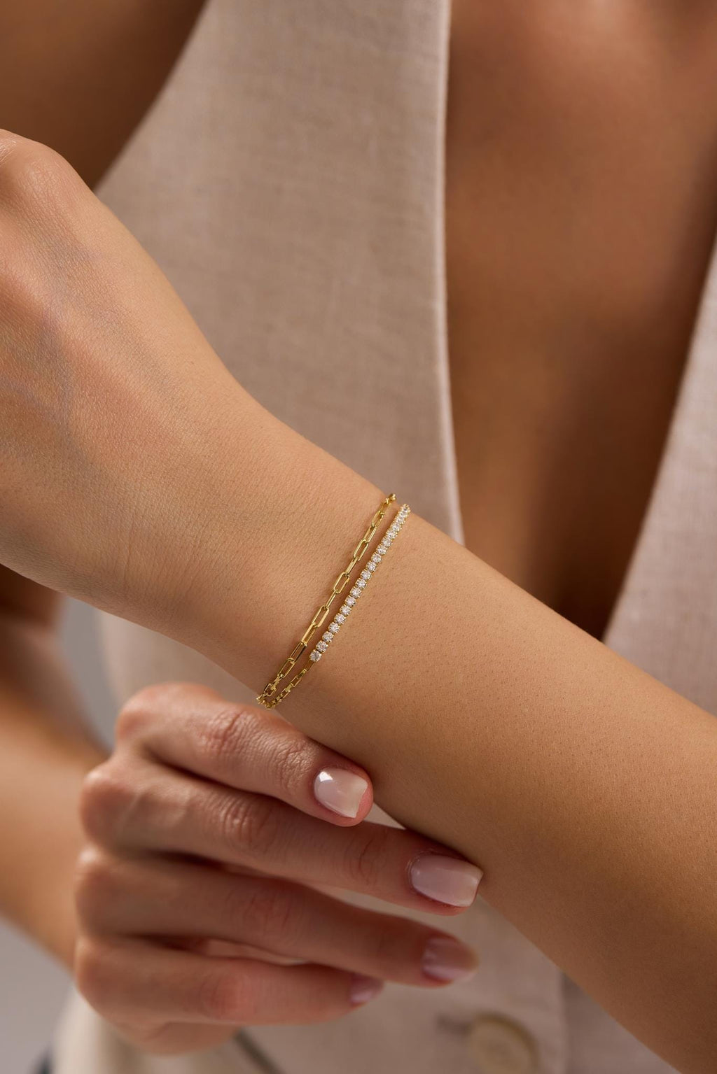 Double Chain Tennis Bracelet, 925 Sterling Silver, 14K Gold Plated Zircon Bracelet