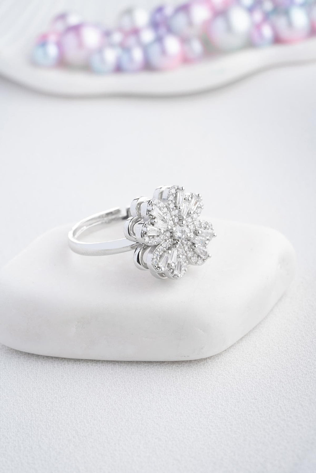 Adjustable Heart Clover Spin Ring | 925 Sterling Silver Zircon